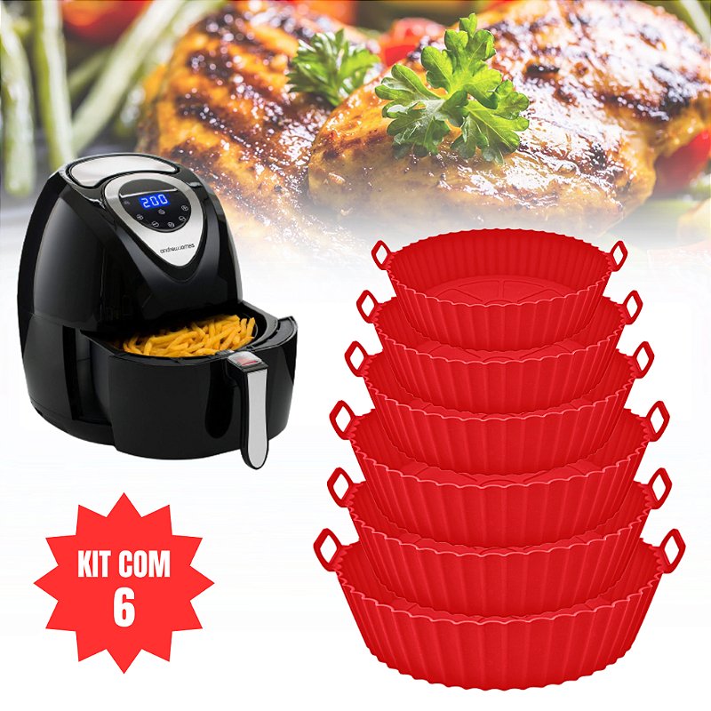 "Kit 6 Forma de Silicone para Fritadeira Air Fryer com Alça Antiaderente Cozinha"