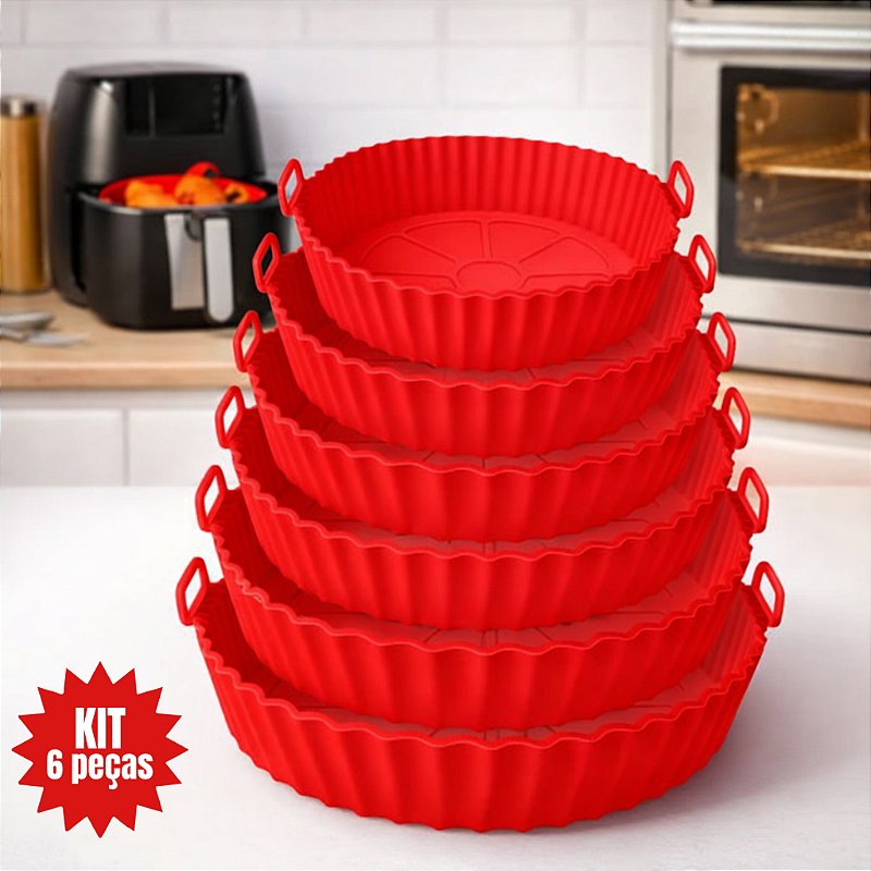 "Kit 6 Forma de Silicone para Fritadeira Air Fryer com Alça Antiaderente Cozinha"