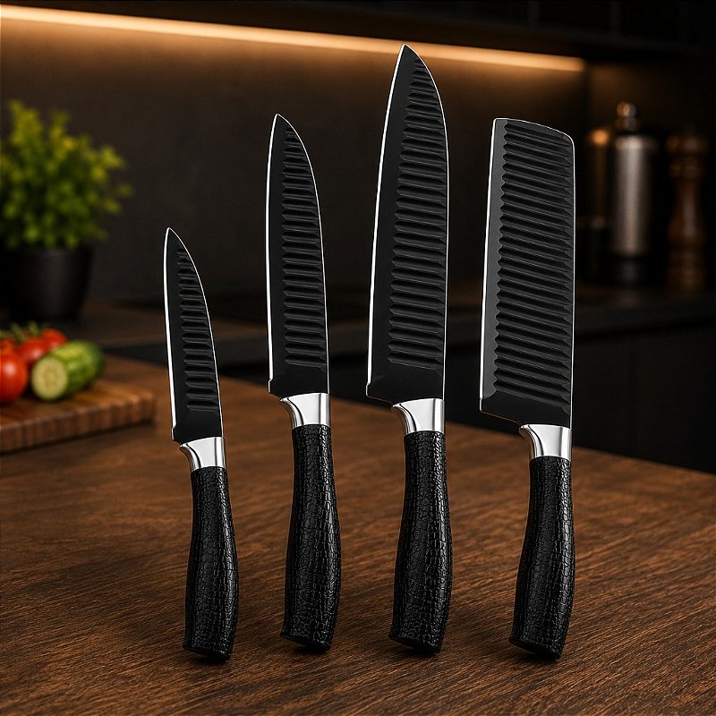"Jogo de Facas 7 Peças Inox com Afiador 3 Estágios Tesoura Descascador Cozinha Churrasco"