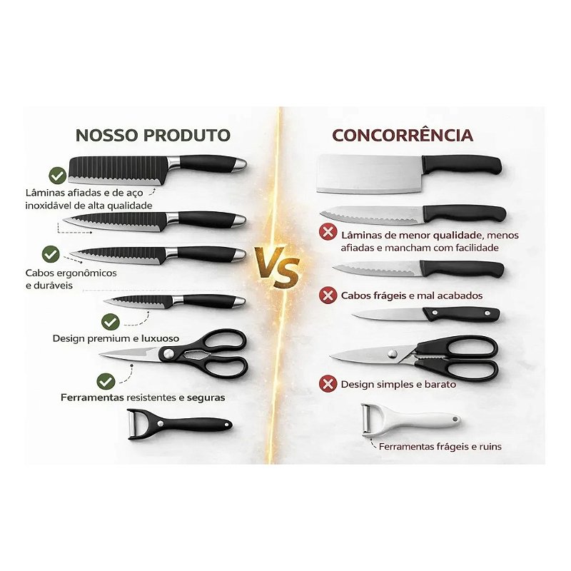 "Jogo de Facas 8 Peças Inox Cozinha Churrasco com Tábua de Bambu Afiador Tesoura e Descascador"