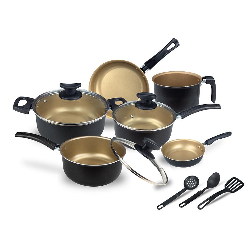 Jogo Panela Caçarola Conjunto Kit 9 Pçs Antiaderente Tampa Vidro Teflon