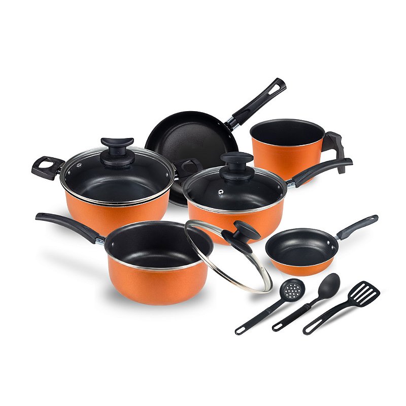 Jogo Panela Caçarola Conjunto Kit 9 Pçs Antiaderente Tampa Vidro Teflon