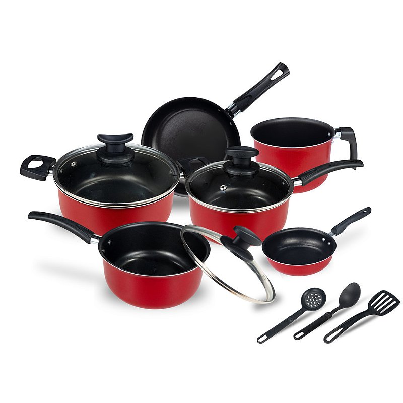 Jogo Panela Caçarola Conjunto Kit 9 Pçs Antiaderente Tampa Vidro Teflon