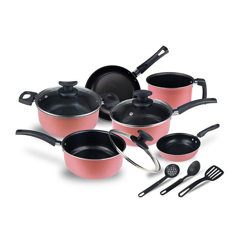Jogo Panela Caçarola Conjunto Kit 9 Pçs Antiaderente Tampa Vidro Teflon