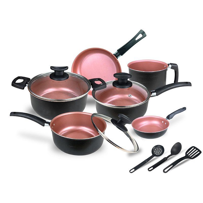 Jogo Panela Caçarola Conjunto Kit 9 Pçs Antiaderente Tampa Vidro Teflon