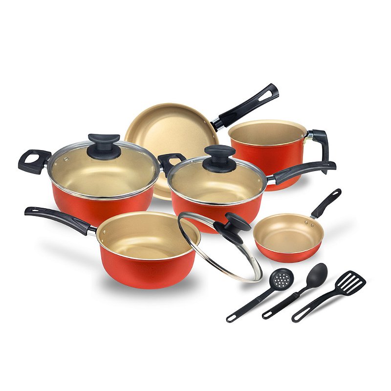 Jogo Panela Caçarola Conjunto Kit 9 Pçs Antiaderente Tampa Vidro Teflon