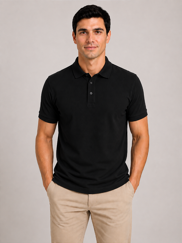 Polo Algodão com Elastano Preta Confortável