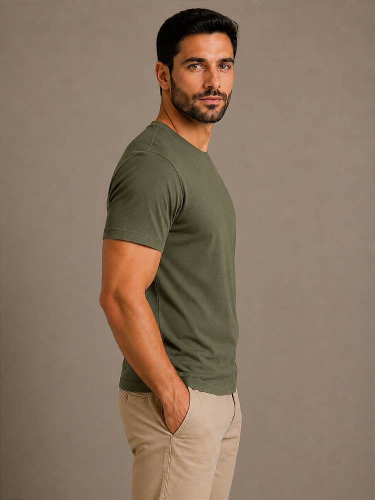 Camiseta Verde Militar de Algodão Egípcio