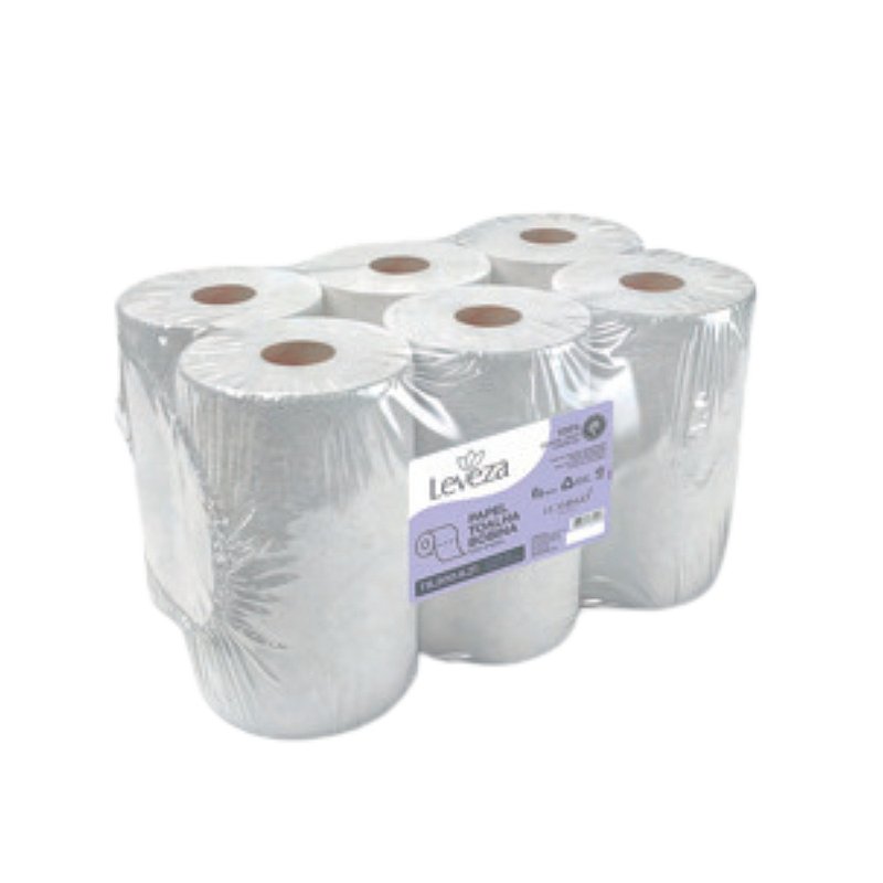 Papel Toalha Bobina Folha Simples 19x200m c/ 06 Rolos Leveza