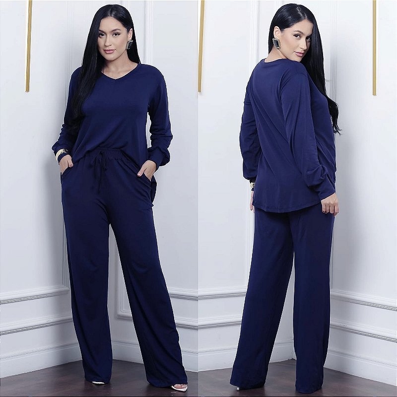 Conjunto Blusa e Calça pantalona com elastano