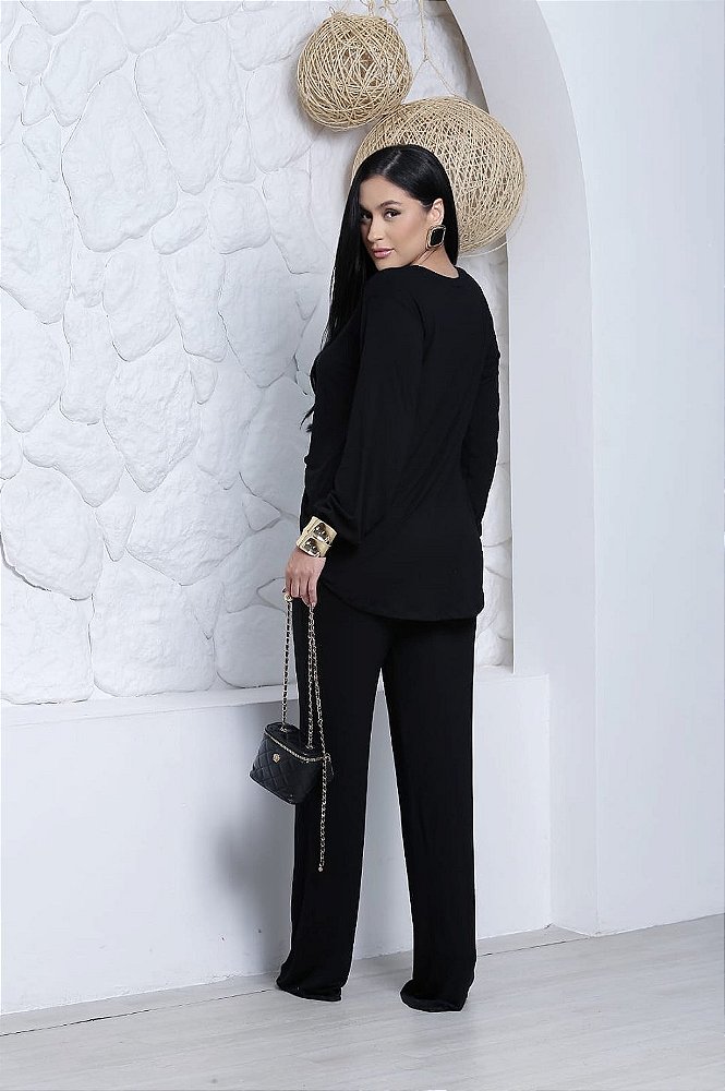 Conjunto Blusa e Calça pantalona com elastano