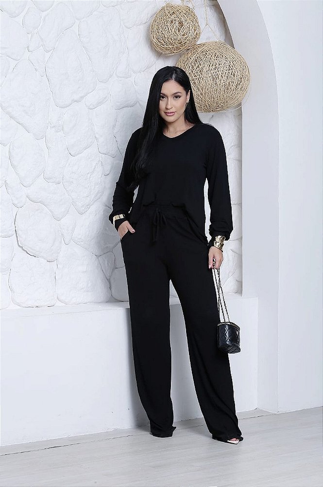 Conjunto Blusa e Calça pantalona com elastano