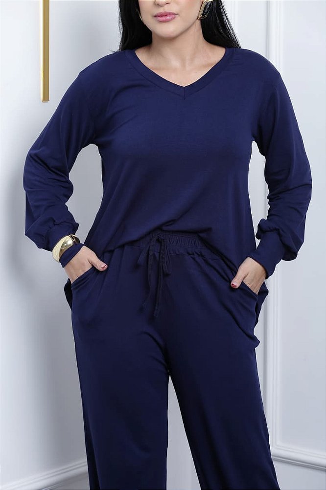 Conjunto Blusa e Calça pantalona com elastano