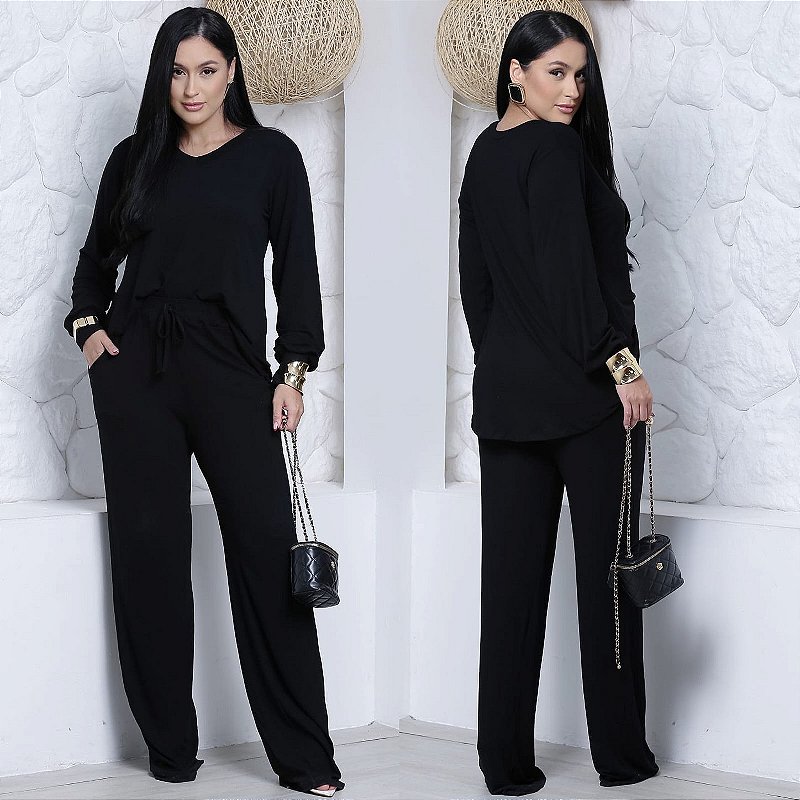 Conjunto Blusa e Calça pantalona com elastano