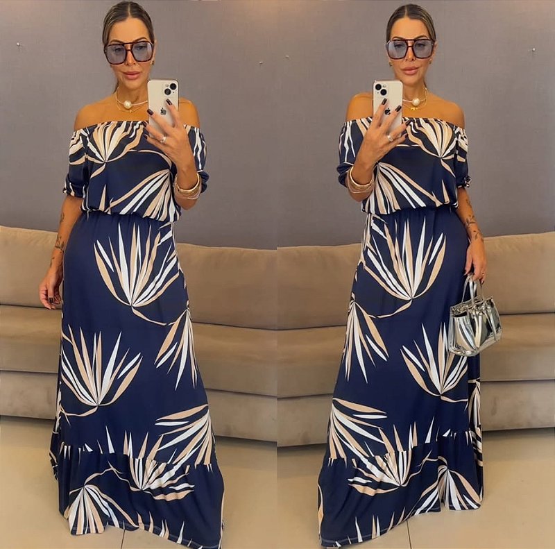 Vestido longo ciganinha, tecido fluity