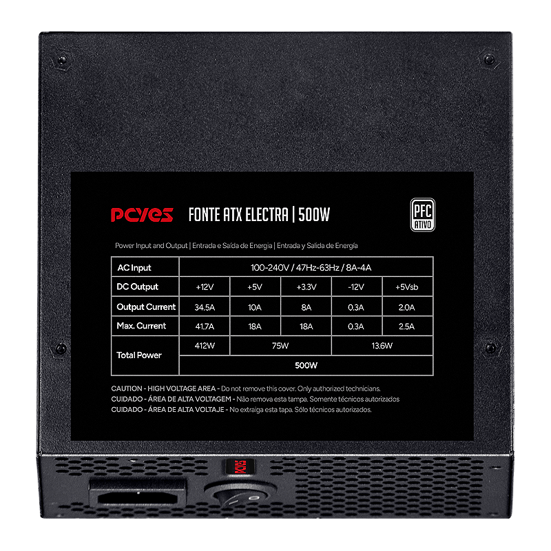 Fonte ATX Pcyes Electra 500W PFC Ativo