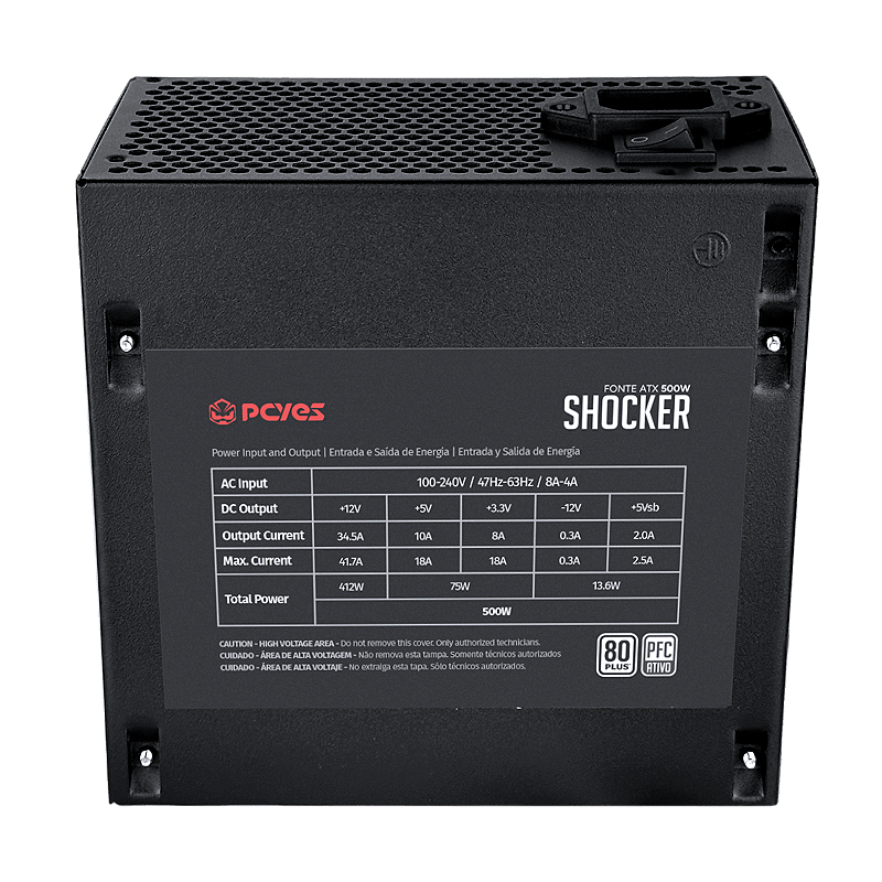 Fonte Gamer Pcyes Shocker 500W 80 Plus Standard