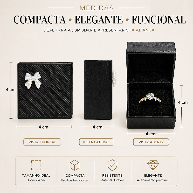 Caixinha Para Aliança 4x4 Impressão 3D Premium Luxo