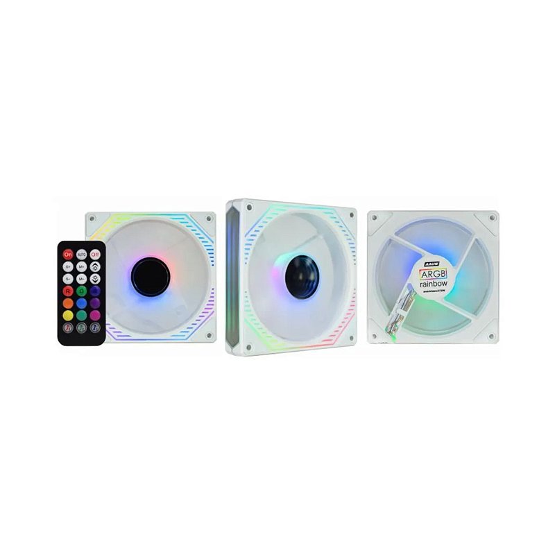 Kit 3 Ventoinhas K-Mex Infinity3D AAUW ARGB 120mm com Controle Branco