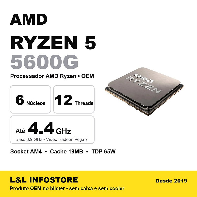 Processador AMD Ryzen 5 5600G 6 Núcleos 12 Threads até 4.4GHz AM4 com Vídeo Radeon Vega 7 OEM (Seminovo)