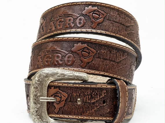 Cinto Masculino Agro Brasil Couro Estampado