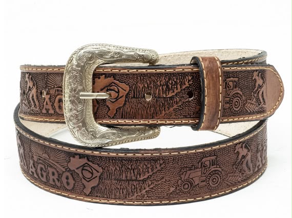 Cinto Masculino Agro Brasil Couro Estampado