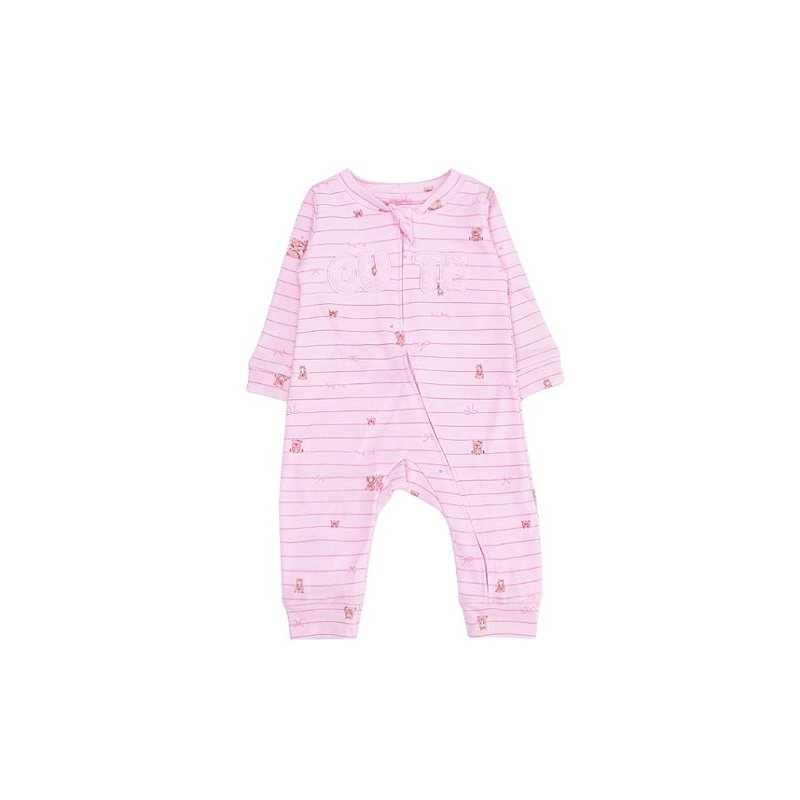 Macacão Longo Zíper Suedine Urso Rosa Tam M