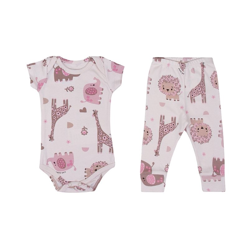 Conjunto Estampado Suedine Menina Safari Tam P