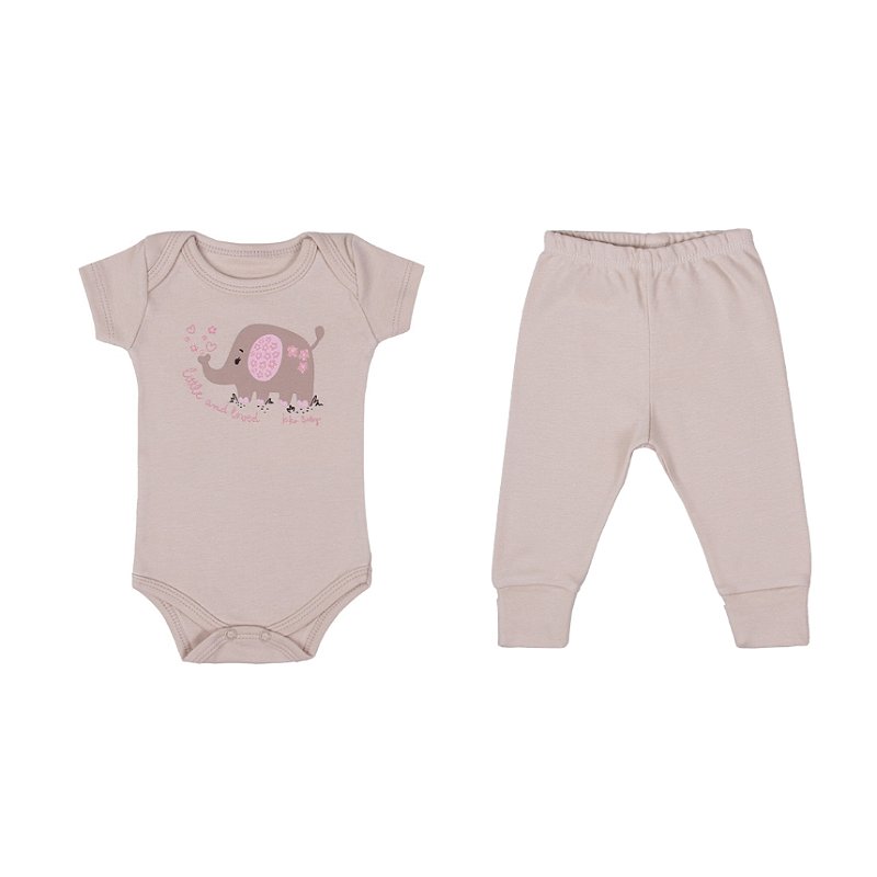 Conjunto Liso com Bordado Suedine Menina Safari Tam P
