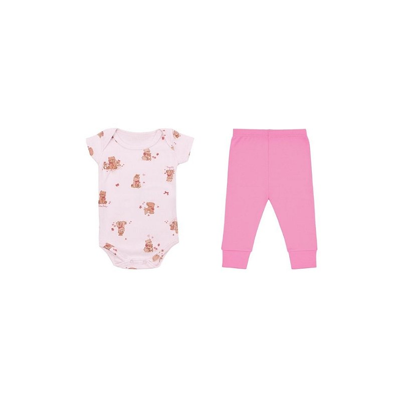 Conjunto com Bordado Suedine Menina Ursinhos Tam M