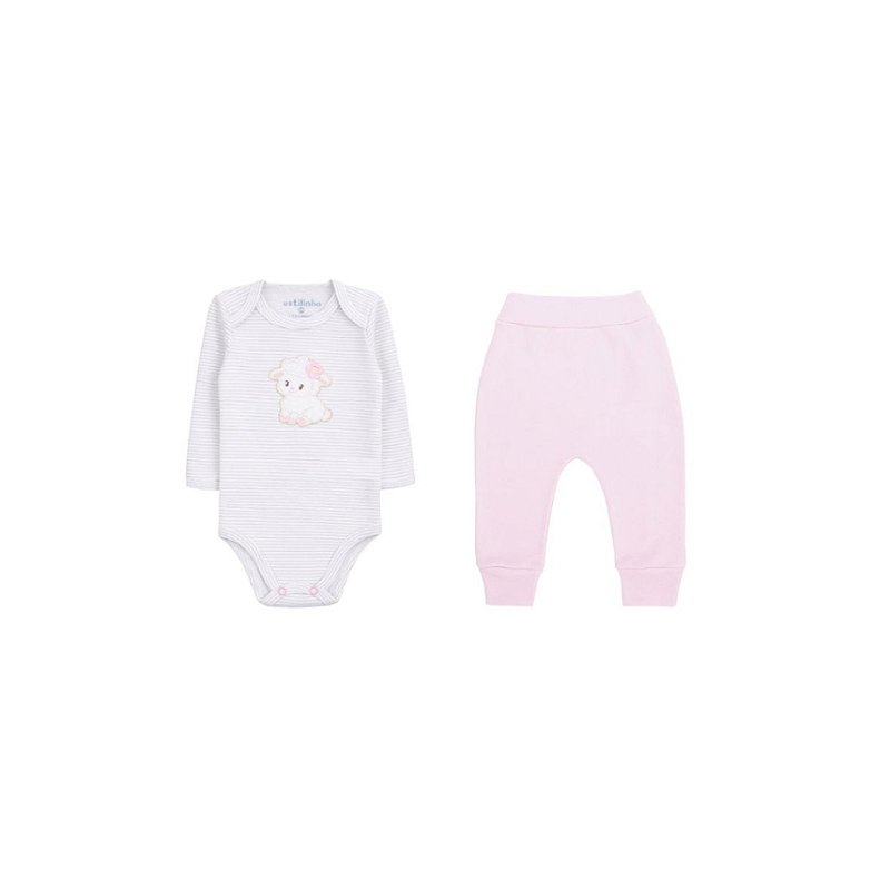 Conjunto com Bordado Suedine Menina Ovelha Tam M