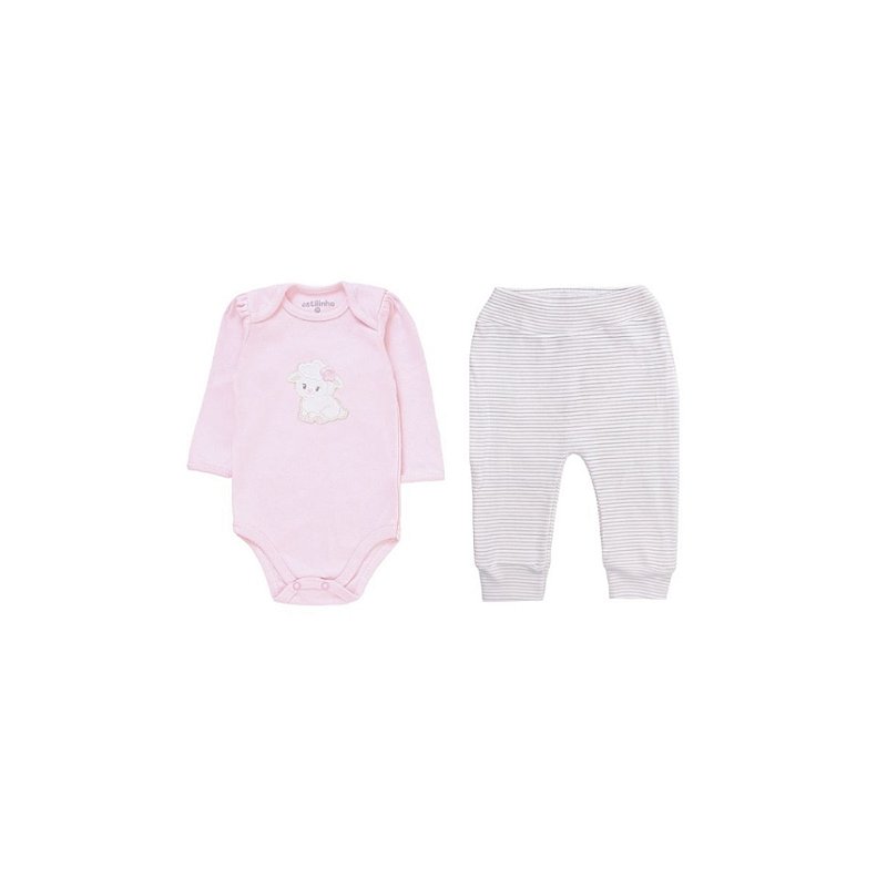 Conjunto com Bordado Suedine Menina Ovelha Tam M