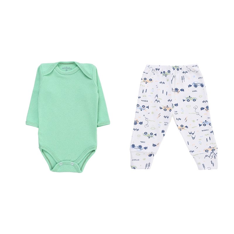 Conjunto Estampado Suedine Menino Verde/ Carrinho Tam M