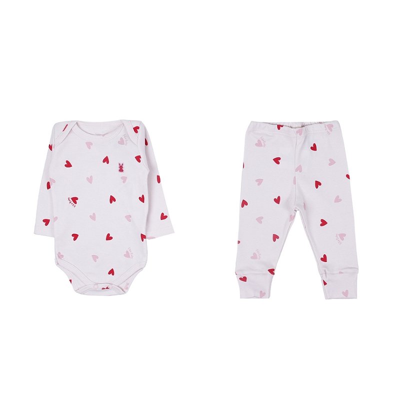 Conjunto Estampado Suedine Menina Coração Tam G