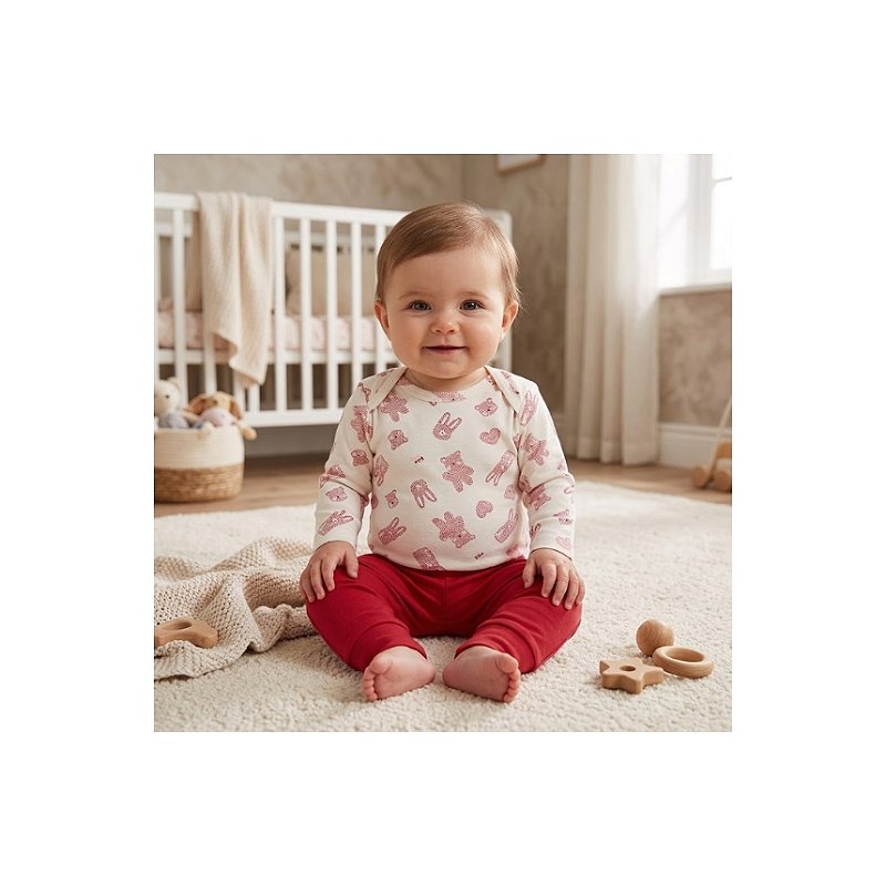 Conjunto com Bordado Suedine Menina Coelha Vermelha Tam G
