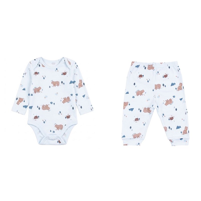 Conjunto Estampado Suedine Menino Azul Tam G