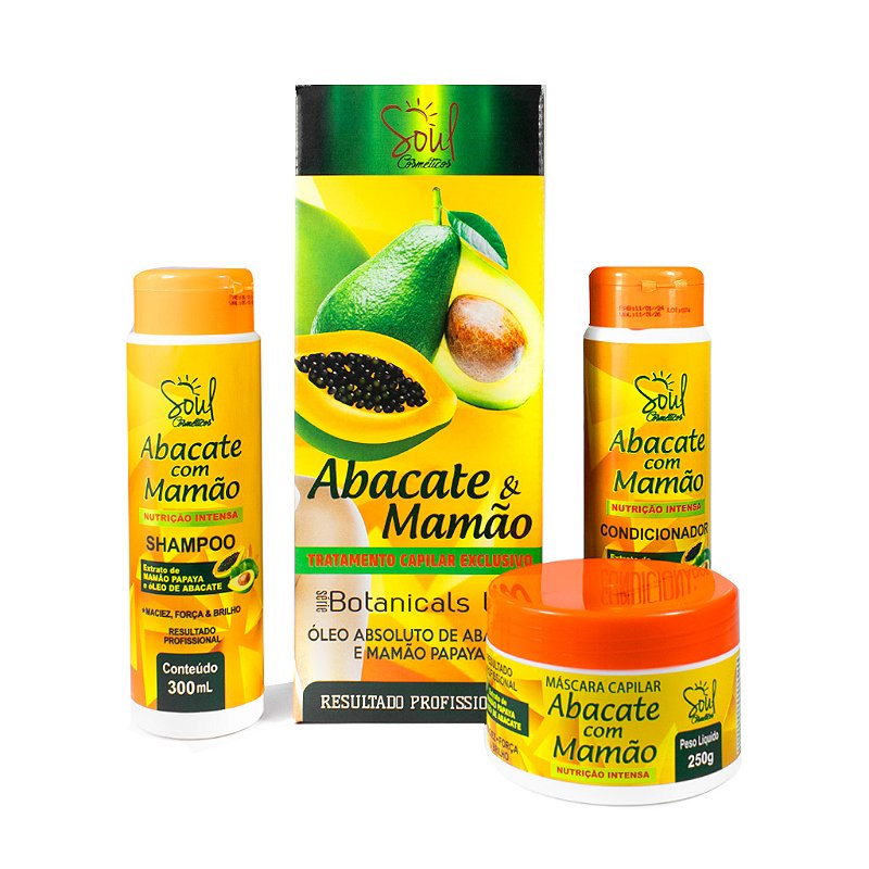 Kit Capilar de Abacate com Mamão com 03 itens Soul Cosméticos