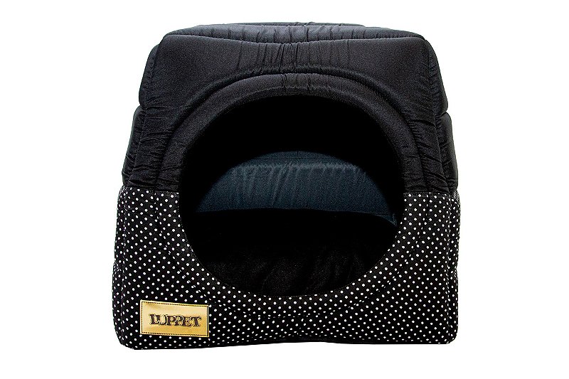 Cama Iglu e Toca Para Cachorro Luppet Luxo Preto Poa Tamanho:M