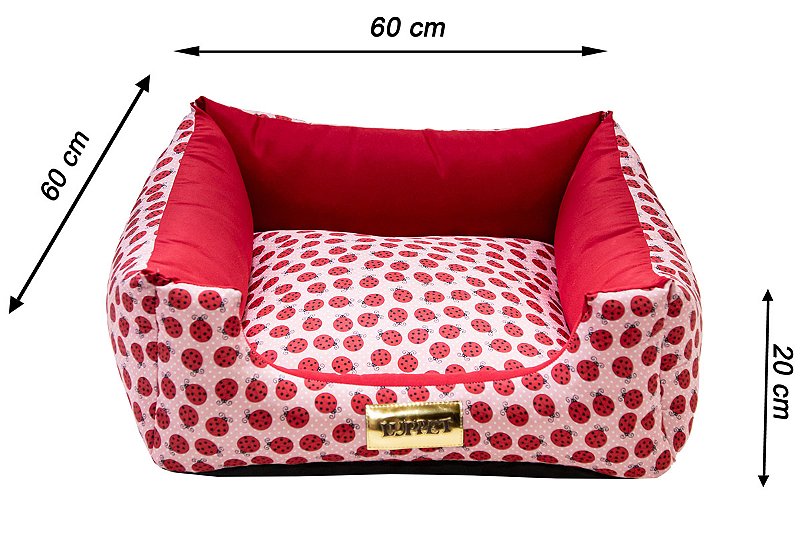 Cama Quadrada para Cachorro ou Gato Luppet Vermelho Joaninha