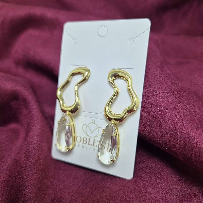 BRINCO ORGÂNICO COM CRISTAL BANHADO OURO 18K
