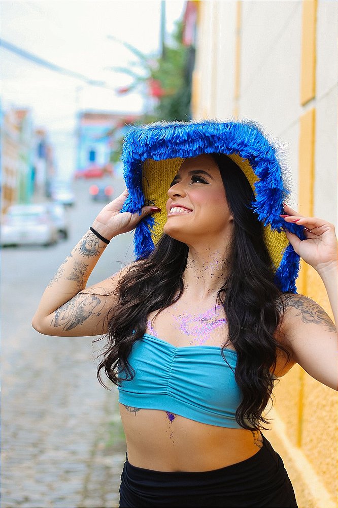 Chapéu de Carnaval Azul e Prata com Franjas