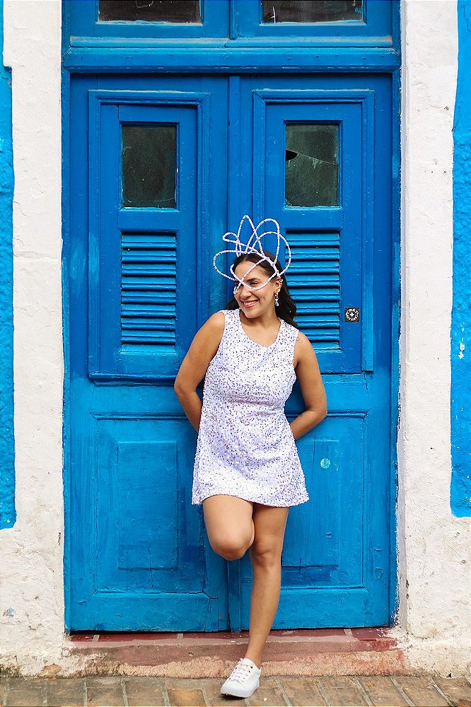 Vestido Suede com Paetê Branco