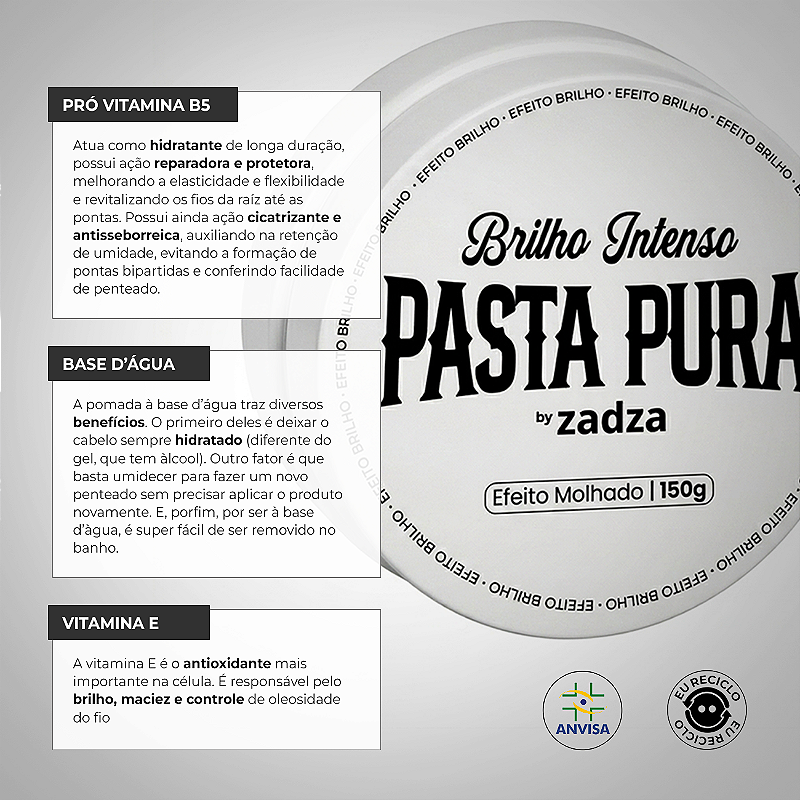 2 Pomada Modeladora 80g Pasta Pura Brilho Intenso by Zadza