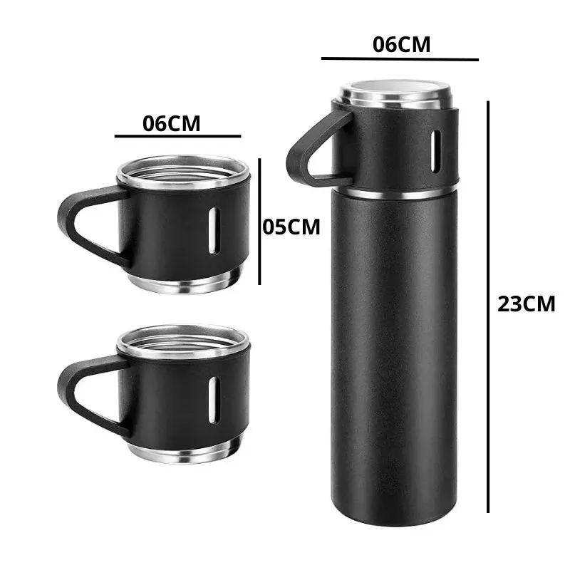 Kit Garrafa Térmica Inox 500ml Preto com 3 Xícaras