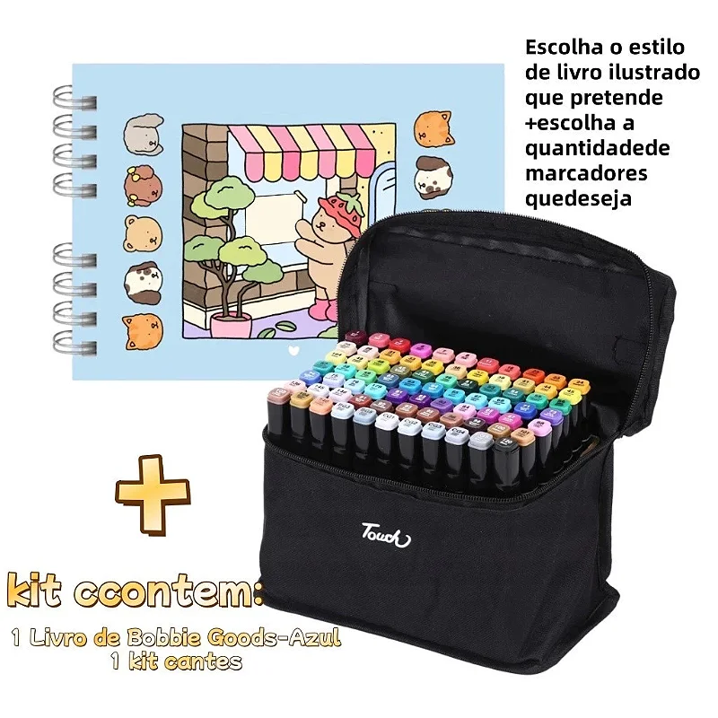 Kit Pintura Infantil 50 Páginas + Canetas 80 Cores