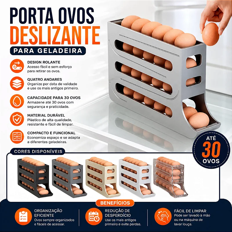 Porta Ovos 4 Camadas Deslizante para Geladeira