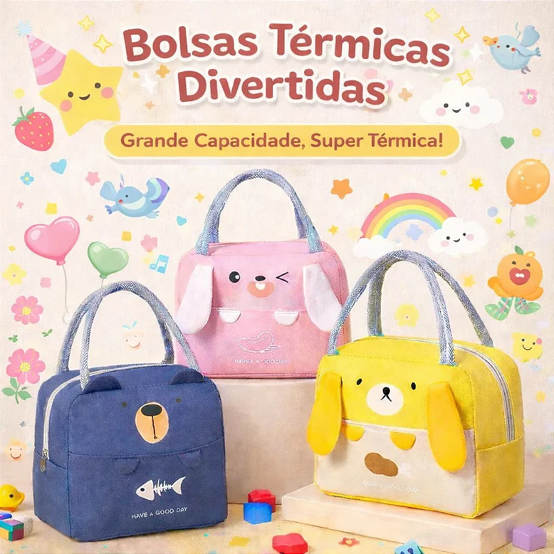 Bolsa Lancheira Térmica Porta Marmita com Orelhinhas