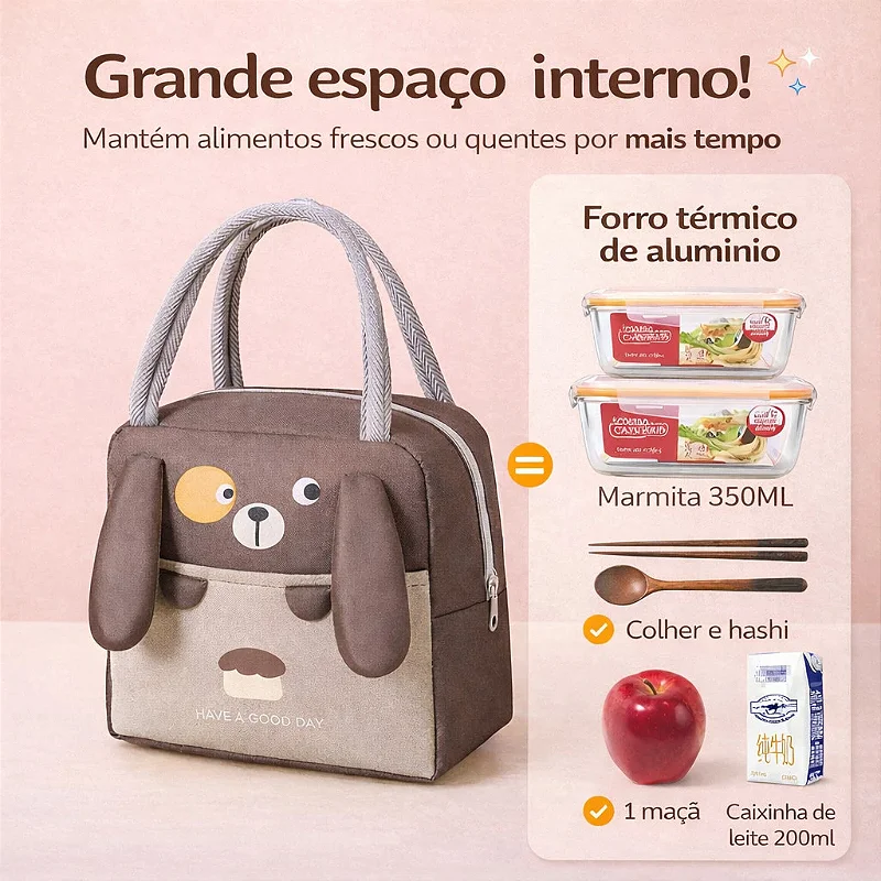 Bolsa Lancheira Térmica Porta Marmita com Orelhinhas