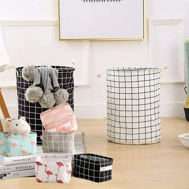 Cesto de Roupa Dobrável Linho Organizador