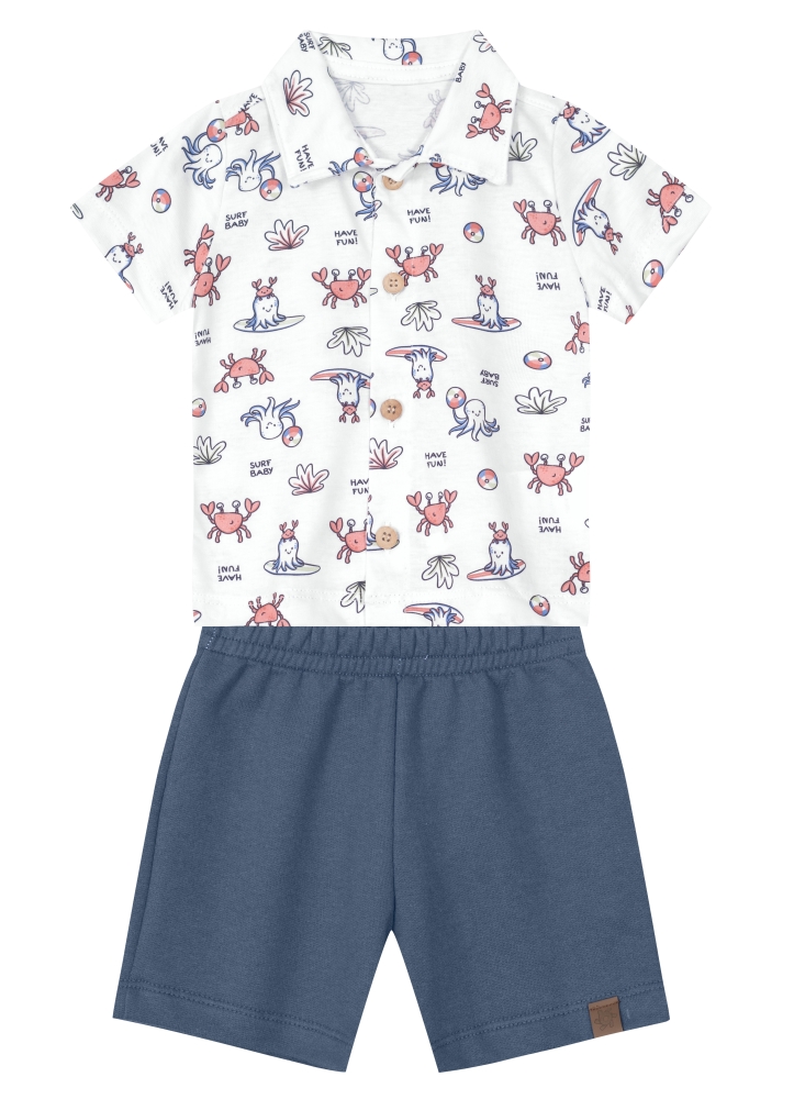 Conjunto bebê menino Camisa social em Meia Malha e Bermuda Moletinho Brandili es